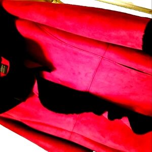 Terry Lewis Classic Luxuries  Red/Black Faux Suede/ Fur Coat Size M Vintage